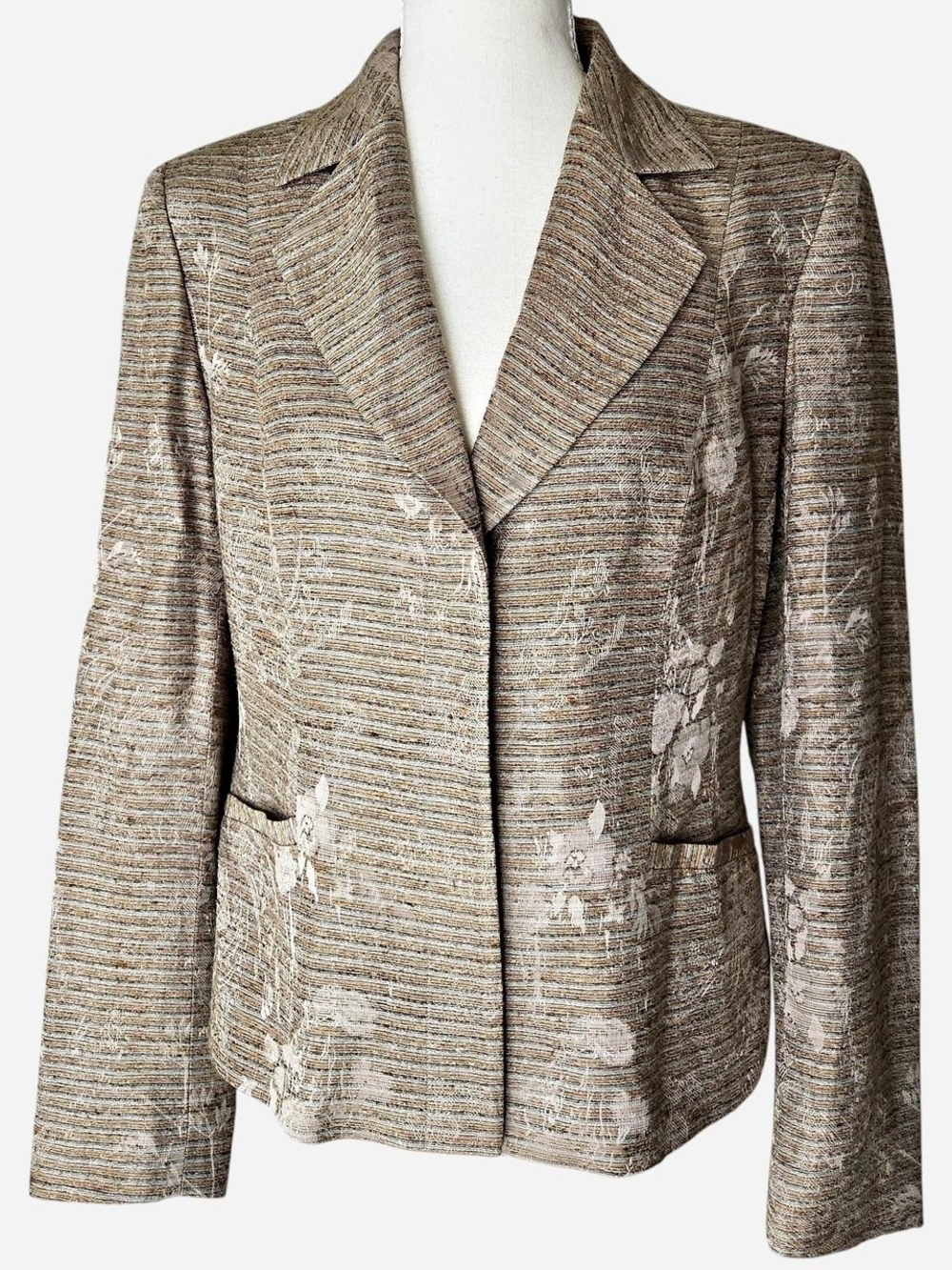 VTG Nordstrom floral jacquard woven blazer tweed preppy beige cream size S